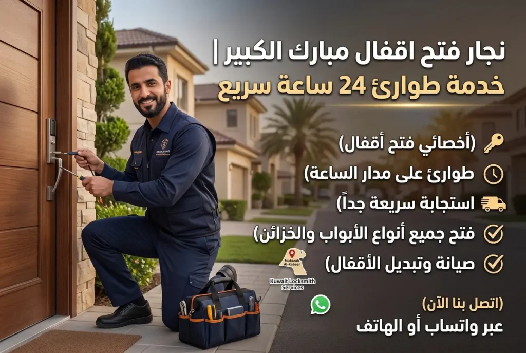 خدمة نجار فتح اقفال مبارك الكبير مع فني عند الباب