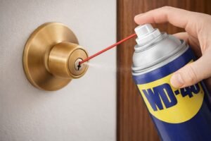 تنظيف قفل باب باستخدام بخاخ مخصص